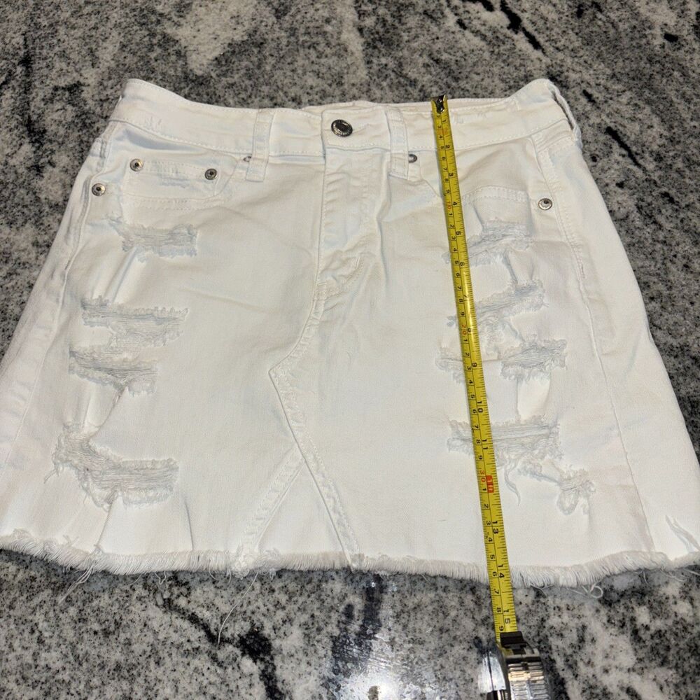 American Eagle Skirt Sz 4 Womens White High Rise Mini Cotton Fray Hem Denim